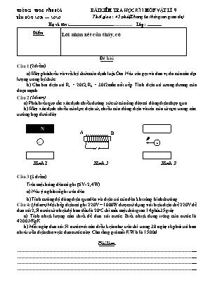 Bài kiểm tra học kì I môn Vật lí Lớp 9 - Năm học 2019-2020 - Trường THCS Vĩnh Hòa